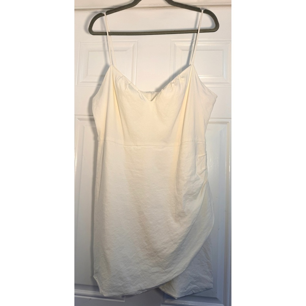 Mango MNG Off-White Linen Blend Ruched Wrap Mini Dress 10 Sweetheart Bridal